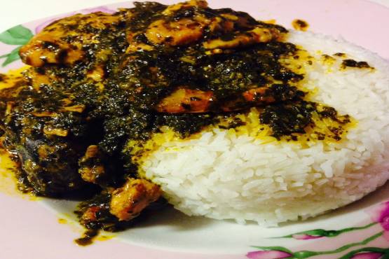 Plain Rice with Chicken palava sauce