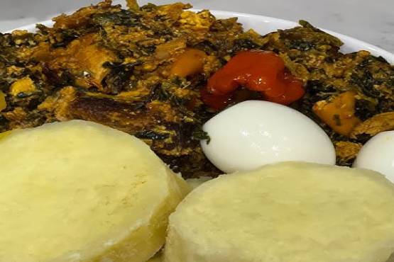 Yam with Beef palava sauce