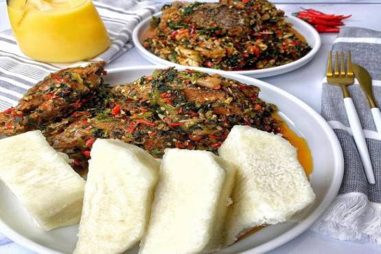 Yam with Chicken palava sauce