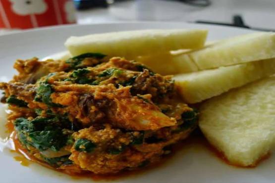 Yam with Red Fish palava sauce