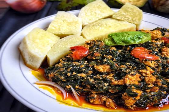 Yam with Tilapia palava sauce