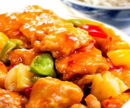 Chicken in sweet and sour sauce with Plain Rice 