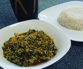 Plain Rice with Tilapia palava sauce