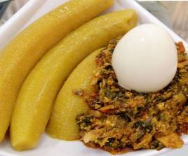 Plantain with Chicken palava sauce