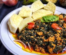 Yam with Tilapia palava sauce